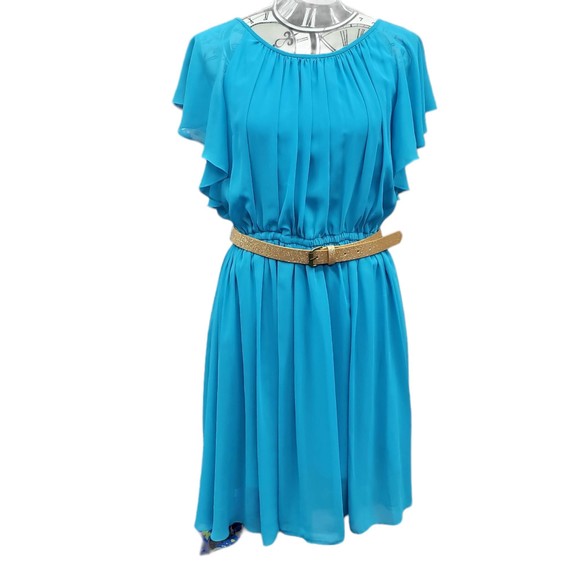 Calvin Klein Dresses & Skirts - Calvin Klein Women's sz 12 Turquoise Short Sleeve Knee Length Dress w/ Gold Belt